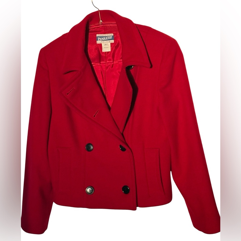 Pendleton Red Wool Cropped Jacket Petite 4 Double Breasted USA